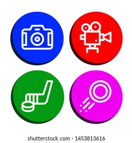 Set of shoot icons such as Camera, Movie camera, Hockey stick, Puck , shoot