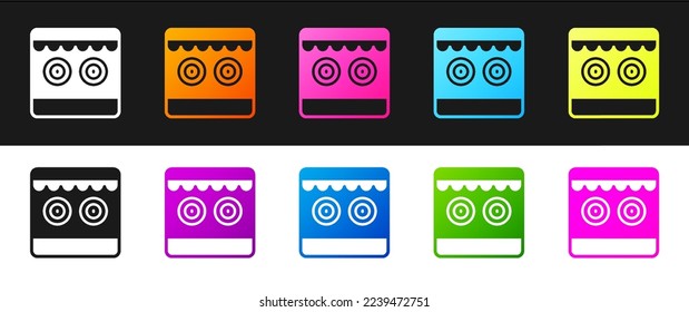 Establecer el icono de la galería de fotos aislado en fondo blanco y negro.  Vector