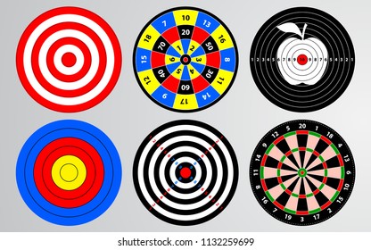 Set Of Shooting Range Target Vector, Dart Board Isolated, Archery For Gun Game Player Target Practice.