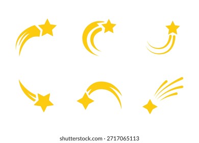 conjunto de coleção de estrelas cadentes .Coleção de diferentes estrelas cadentes amarelas ilustração isolada no fundo branco . 