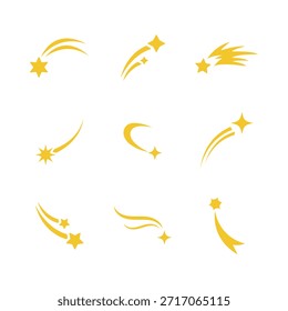 conjunto de coleção de estrelas cadentes .Coleção de diferentes estrelas cadentes amarelas ilustração isolada no fundo branco . 