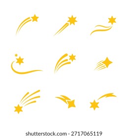 conjunto de coleção de estrelas cadentes .Coleção de diferentes estrelas cadentes amarelas ilustração isolada no fundo branco . 