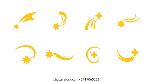 Conjunto de colección de estrellas fugaces. Colección de diferentes estrellas fugaces amarillas ilustración aislada sobre fondo blanco. 