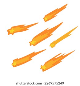 Set Shooting star, Comet, Asteroid. Space object. Exploration of open space. Vector illustration in doodle style.