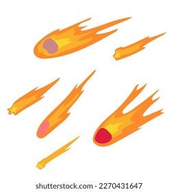 Set Shooting star, Comet, Asteroid. Space object. Exploration of open space. Vector illustration in doodle style.