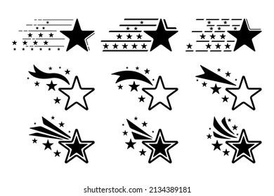 Set shooting star emblems isolated white background vector