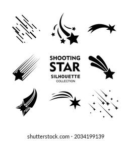 set of shooting star illustration design, flat sparkling star silhouette collection template vector