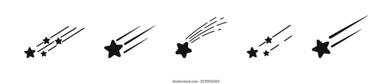 Set of Shooting Star Vector Icons Flat Black