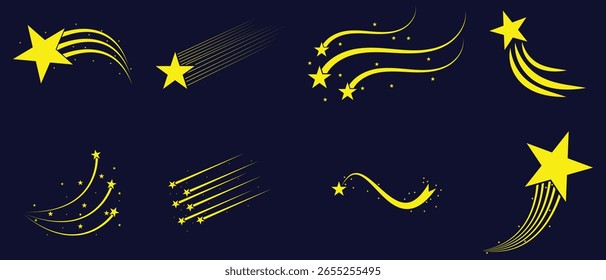 Conjunto de estrella fugaz. Ilustración vectorial.