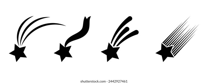 Set of Shooting stars icons. Star trail sign Vector Illustration.