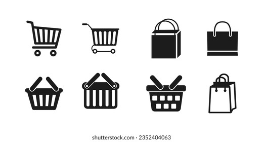 set shop bag trolly icon solid