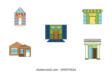 Set of shop buildings icons