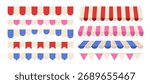 Set of shop canopy tent store isolated on white background. Roof awning, cafe sunshade striped umbrella. Vector flat illustration