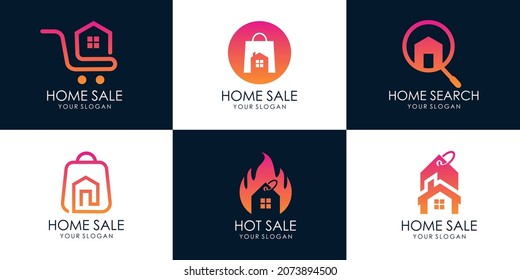 set of Shop house, house search, hot sale, discount house, home sale . logo design template. Premium Vector part 1