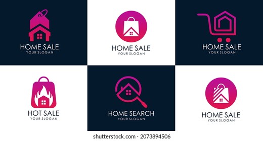 set of Shop house, house search, hot sale, discount house, home sale . logo design template. Premium Vector part 2