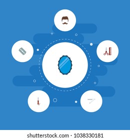 Set of shop icons flat style symbols with straight razor, curling iron, mirror and other icons for your web mobile app logo design.