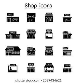 Set of shop line icons. contains such Icons as, supermarket, shopping mall, hypermarket, store and more.