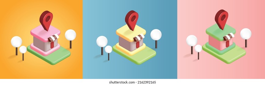 set shop con mapa de pin rojo en el teléfono mapa vectorial mínimo 