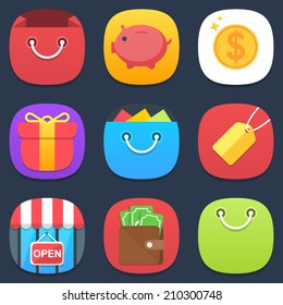 Set of shop mobile icons in flat design