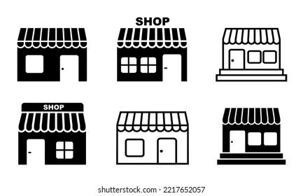 Conjunto de iconos vectoriales de tienda. Almacenar la construcción sobre fondo blanco. Compra silueta de tienda. Vector 10 Eps.