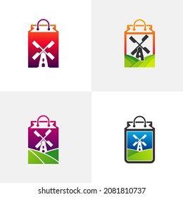Set of Shop Windmill logo design vector template. Creative Windmill logo concept