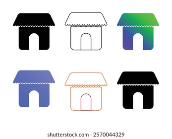 Set of shopfront shop flat icon design illustrations 