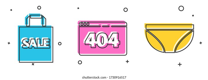 Set Shoping bag with Sale, Page with a 404 error and Underwear icon. Vector