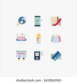 Set shoping vector icon flat
