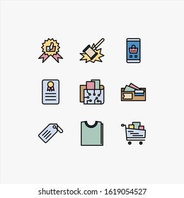 Set shoping vector icon lineal color