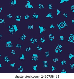 Set Shopping bag and food, Vegan diet, Human stomach health and Calorie calculator on seamless pattern. Vector