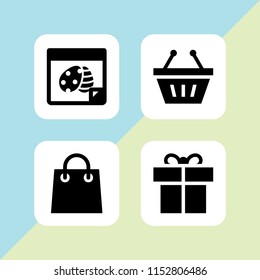 set with shopping bag, gift, decorated and basket vector icons for web and mobile app