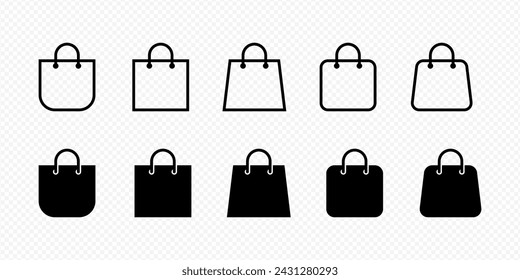 Set of shopping bag icon in black fill and outline