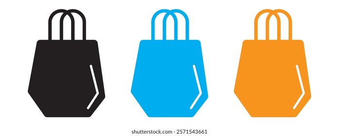 Set of shopping bag icon in black fill and outline