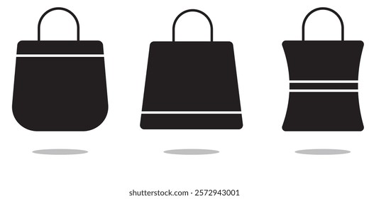 Set of shopping bag icon in black fill and outline . 1176