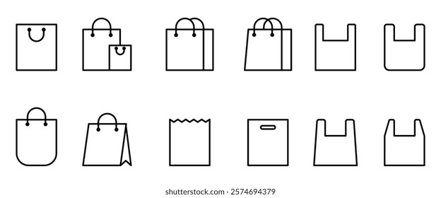 Set of shopping bag icon in black outline. Paper Bags. Online Shop Symbol, shopping bag  Packages symbol. Vector Illustration.