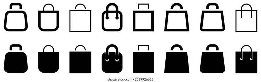 Set of shopping bag icon. versatile collection of minimalist bag icons, perfect for e-commerce, retail branding, and fashion design projects. Vector illustration concept