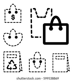 Set of Shopping Bag Icons Drawn by Dashed Line Isolated on White Background