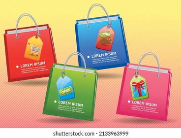 set of shopping bag icons vector 