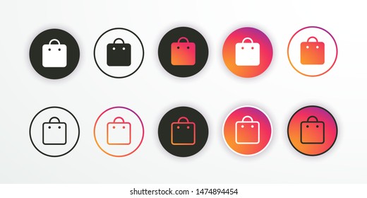 Set Shopping Bag Icons For Web, App, Ui. Shopping Bag Symbols, Signs, Tag, Labels. Template Social Media Instagram Elements. Vector Illustration. EPS 10