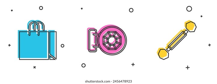 Set Shopping bag jewelry, Jewelry store and Piercing icon. Vector