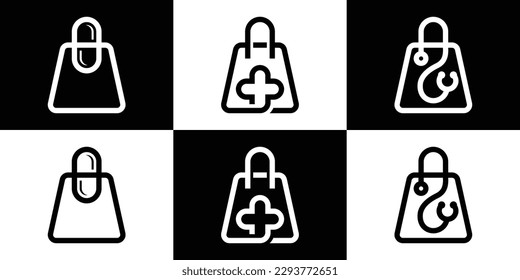 set shopping bag and medical icon vector line illustration