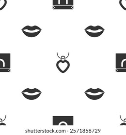 Set Shopping bag, Necklace with heart shaped and Smiling lips on seamless pattern. Vector