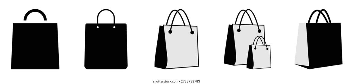 Set of shopping bag symbols. Suitable for retail, ecommerce, packaging, store branding, checkout, purchase, sale, shopping and customer service concept.