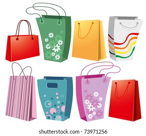 Set of shopping bags in different shapes and colors