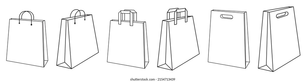 Set of shopping bags icon in thin outline, monoline style