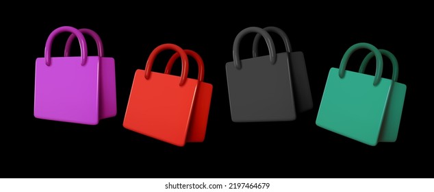 Set of shopping bags and packages with handles. realistic 3d design. vector illustration