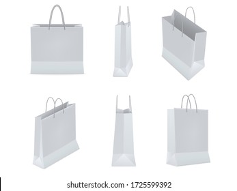 Set of shopping bags from plastic or paper with handles on white background. Vector illustration