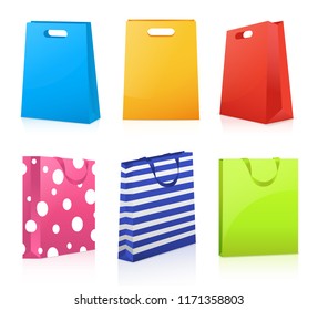 Set of shopping bags, realistic vector illustration