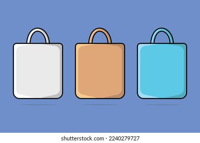 Set of Shopping Bags vector illustration. Store shopping object icon concept. Paper bags collection for fashion shopping elements vector design on blue background with shadow.