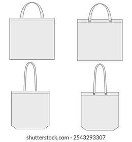 Set of shopping bags vector illustration. Tote bag mock up editable	